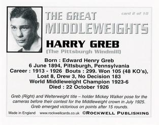 2002 Rockwell The Great Middleweights #2 Harry Greb Back
