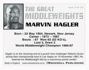 2002 Rockwell The Great Middleweights #3 Marvin Hagler Back