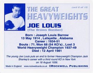 2002 Rockwell The Great Heavyweights #2 Joe Louis Back