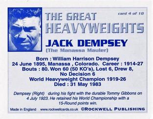 2002 Rockwell The Great Heavyweights #4 Jack Dempsey Back