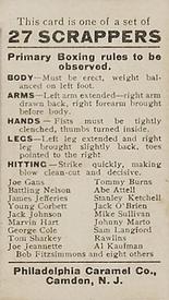 1909 Philadelphia Caramel 27 Scrappers (E79) #NNO Joe Gans / Battling Nelson Back