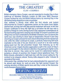1993 Sporting Profiles - The Greatest #6 Clay v Cooper I Back