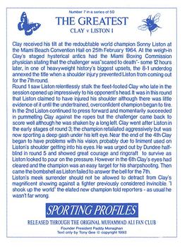 1993 Sporting Profiles - The Greatest #7 Clay v Liston I Back
