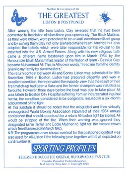 1993 Sporting Profiles - The Greatest #8 Liston II Postponed Back