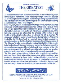 1993 Sporting Profiles - The Greatest #16 Ali v Terrell Back