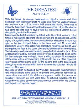 1993 Sporting Profiles - The Greatest #17 Ali v Folley Back