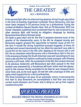 1993 Sporting Profiles - The Greatest #19 Ali v Bonavena Back