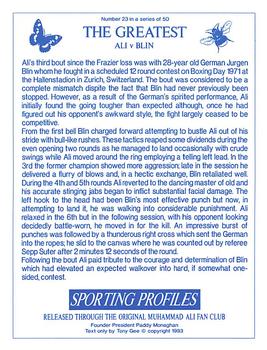 1993 Sporting Profiles - The Greatest #23 Ali v Blin Back