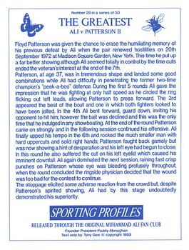 1993 Sporting Profiles - The Greatest #28 Ali v Patterson II Back