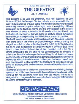 1993 Sporting Profiles - The Greatest #33 Ali v Lubbers Back