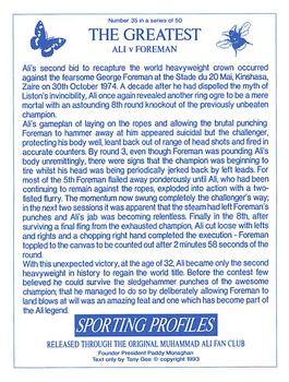 1993 Sporting Profiles - The Greatest #35 Ali v Foreman Back