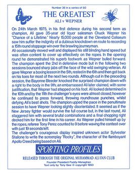 1993 Sporting Profiles - The Greatest #36 Ali v Wepner Back