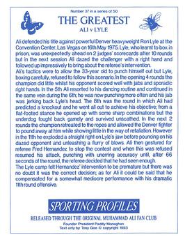 1993 Sporting Profiles - The Greatest #37 Ali v Lyle Back