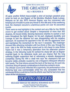 1993 Sporting Profiles - The Greatest #38 Ali v Bugner II Back