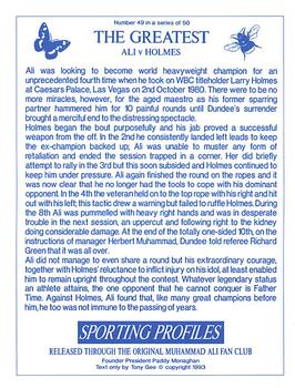 1993 Sporting Profiles - The Greatest #49 Ali v Holmes Back