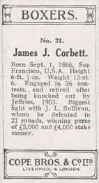 1915 Cope Bros. Boxers #21 James J. Corbett Back