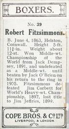 1915 Cope Bros. Boxers #39 Bob Fitzsimmons Back