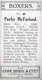 1915 Cope Bros. Boxers #40 Packey McFarland Back