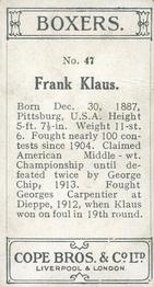 1915 Cope Bros. Boxers #47 Frank Klaus Back