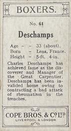 1915 Cope Bros. Boxers #61 Deschamps Back