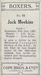 1915 Cope Bros. Boxers #72 Jack Meekins Back