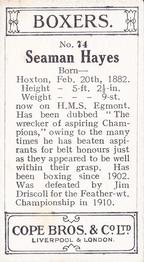 1915 Cope Bros. Boxers #74 Seaman Hayes Back