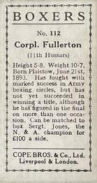 1915 Cope Bros. Boxers #112 Corporal Fullerton Back
