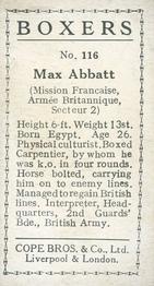 1915 Cope Bros. Boxers #116 Max Abbatt Back