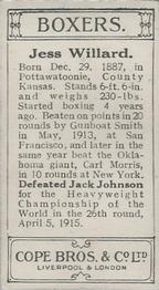 1915 Cope Bros. Boxers - New Worlds Champion #NNO Jesse Willard Back