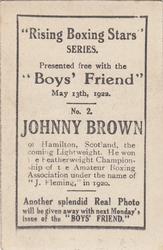 1922 Boys’ Friend Rising Boxing Stars #2 Johnny Brown Back