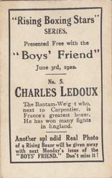 1922 Boys’ Friend Rising Boxing Stars #5 Charles Ledoux Back