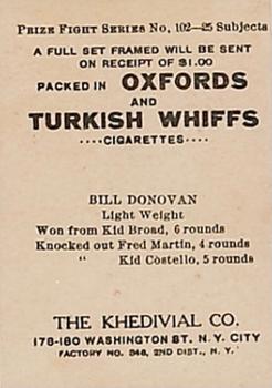 1910 Khedivial / Surbrug Prize Fight Series T225 #NNO Bill Donovan Back