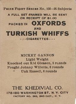 1910 Khedivial / Surbrug Prize Fight Series T225 #NNO Mickey Gannon Back
