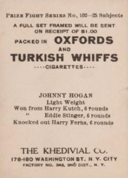 1910 Khedivial / Surbrug Prize Fight Series T225 #NNO Johnny Hogan Back