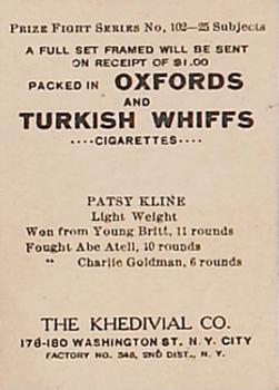 1910 Khedivial / Surbrug Prize Fight Series T225 #NNO Patsy Kline Back