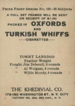 1910 Khedivial / Surbrug Prize Fight Series T225 #NNO Tommy Langdon Back