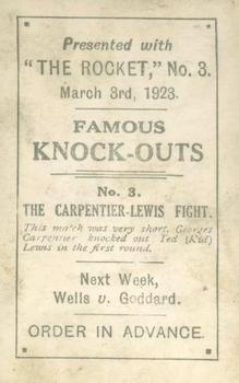 1923 The Rocket Famous Knock-Outs #3 Georges Carpentier Vs Ted Kid Lewis 3/3/23 Back