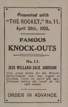 1923 The Rocket Famous Knock-Outs #11 Jess Willard Vs Jack Johnson 4/28/23 Back