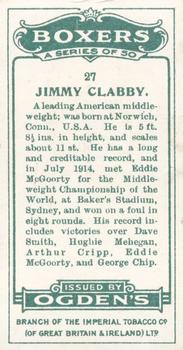 1915 Ogden’s Boxers #27 Jimmy Clabby Back