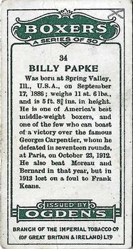 1915 Ogden’s Boxers #34 Billy Papke Back
