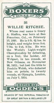 1915 Ogden’s Boxers #36 Willie Ritchie Back