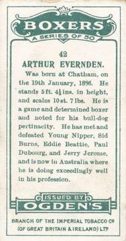 1915 Ogden’s Boxers #42 Arthur Evernden Back