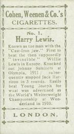 1912 Cohen Weenan & Co. Famous Boxers #1 Harry Lewis Back