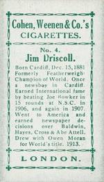 1912 Cohen Weenan & Co. Famous Boxers #4 Jem Driscoll Back