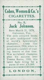 1912 Cohen Weenan & Co. Famous Boxers #5 Jack Johnson Back