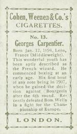 1912 Cohen Weenan & Co. Famous Boxers #13 Georges Carpentier Back
