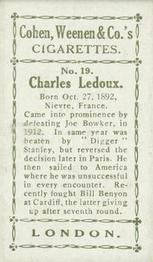 1912 Cohen Weenan & Co. Famous Boxers #19 Charles Ledoux Back