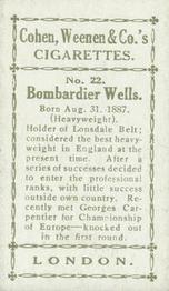 1912 Cohen Weenan & Co. Famous Boxers #22 Bombardier Wells Back