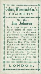 1912 Cohen Weenan & Co. Famous Boxers #25 Jim Johnson Back
