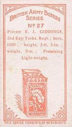 1913 Wills's Scissors British Army Boxers #27 E.J. Giddings Back